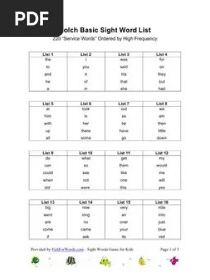 Dolch Sight Word List | Pdf