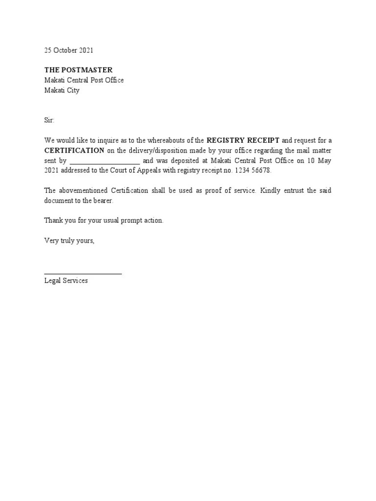 Letter To Post Office PDF