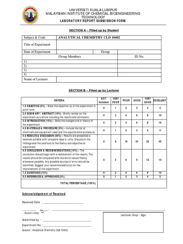 Lab Report Submission Form PDF Experiment Laboratories