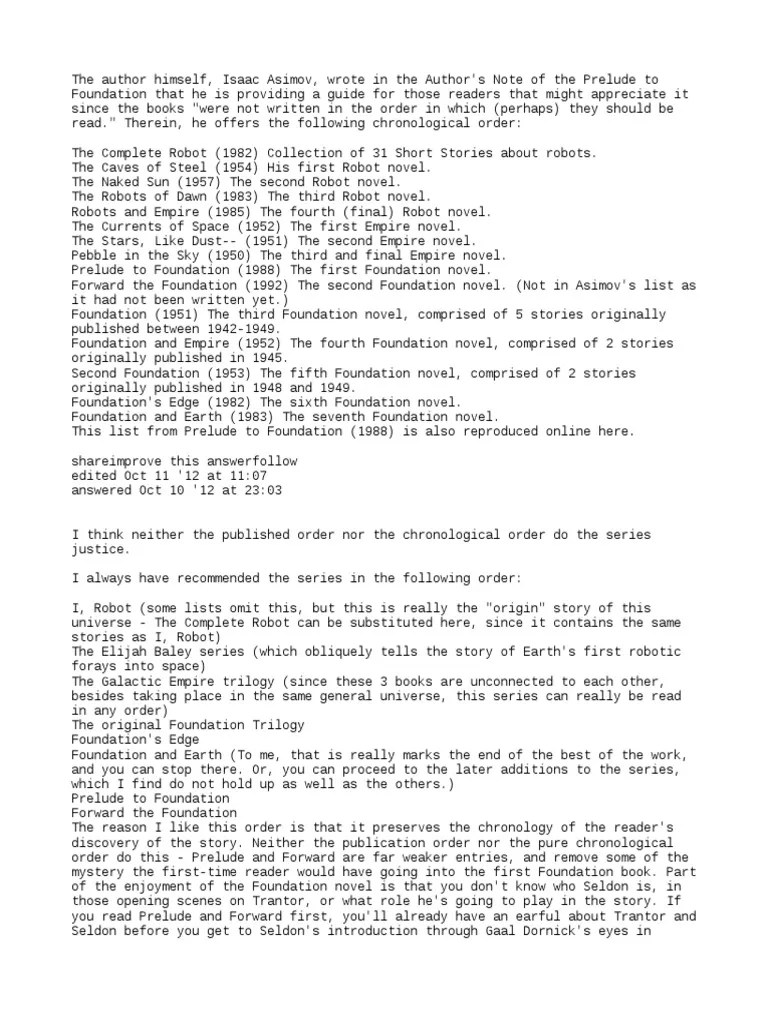 Foundation Series Order PDF Science Fiction Novels Series Of Books