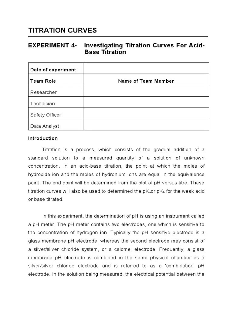 Experiment 4 Titration Curves PDF Ph Chemistry
