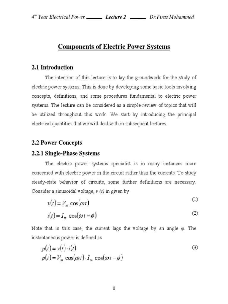 Lecture of Electric Power Systems PDF Ac Power