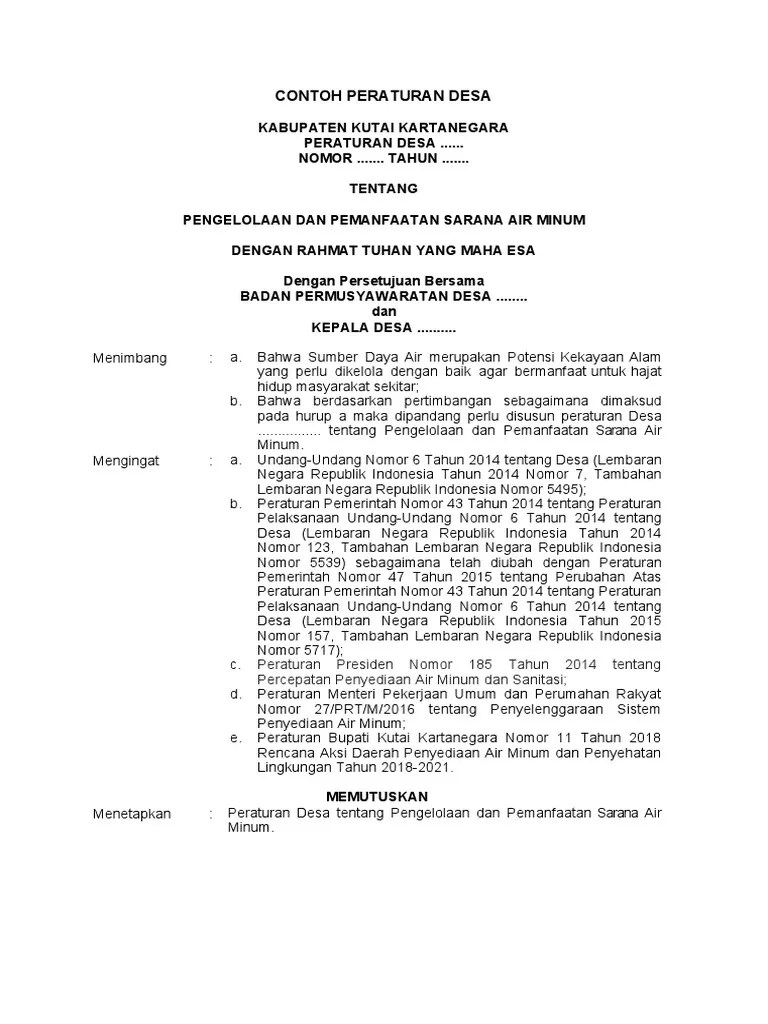CONTOH PERATURAN DESA ttg Pengelolaan dan Pemanfaatan SAM | PDF