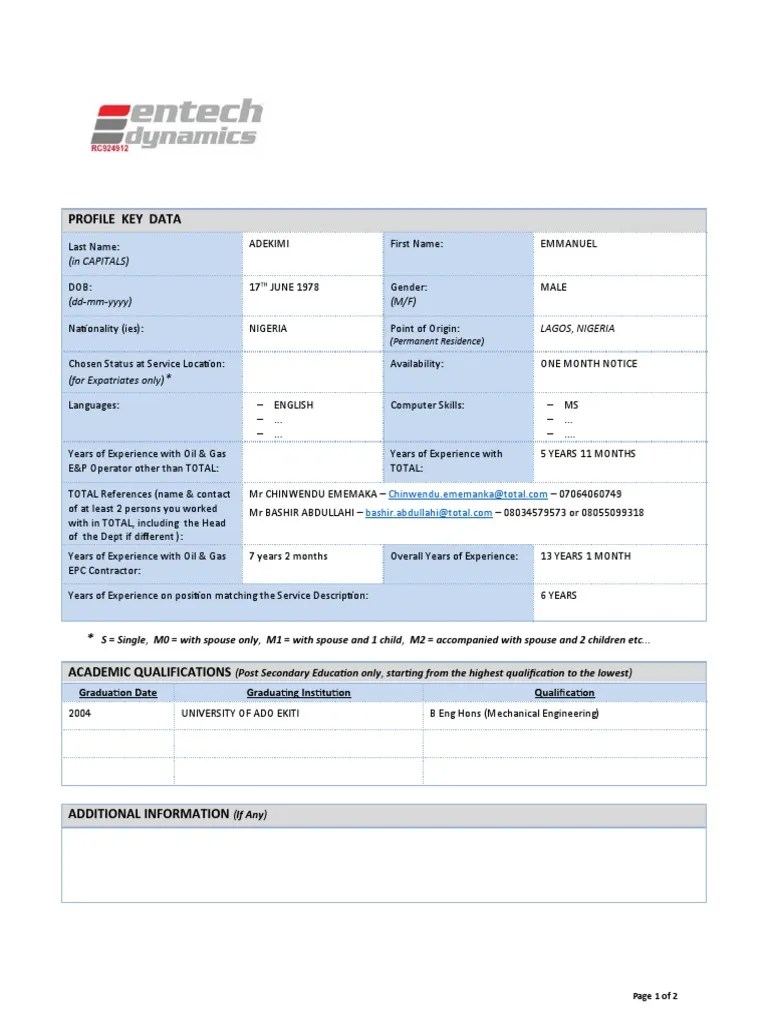 Entech Job Profile Template PDF