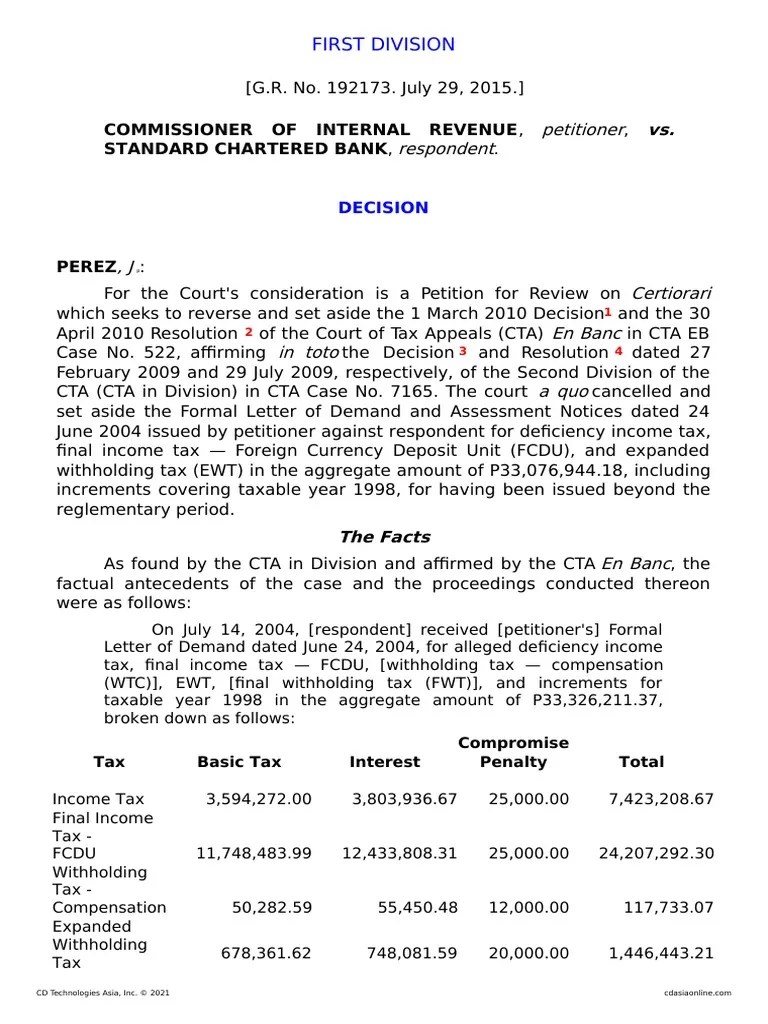 CIR v. Standard Chartered Bank PDF Statute Of Limitations