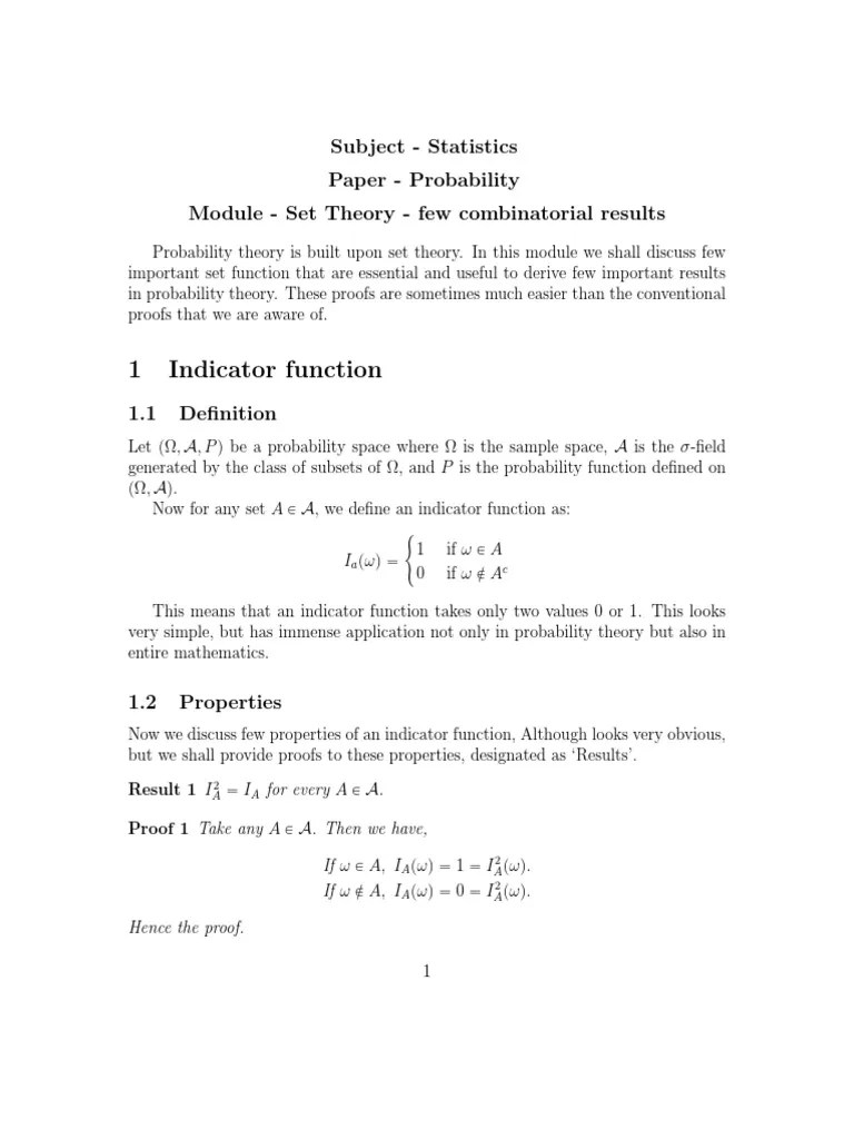 1 Indicator Function Subject Statistics Paper Probability Module