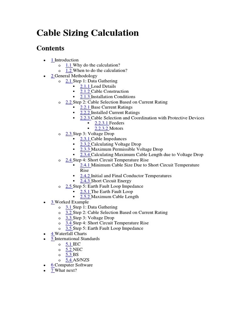Cable Sizing Calculation PDF Electrical Impedance Alternating Current