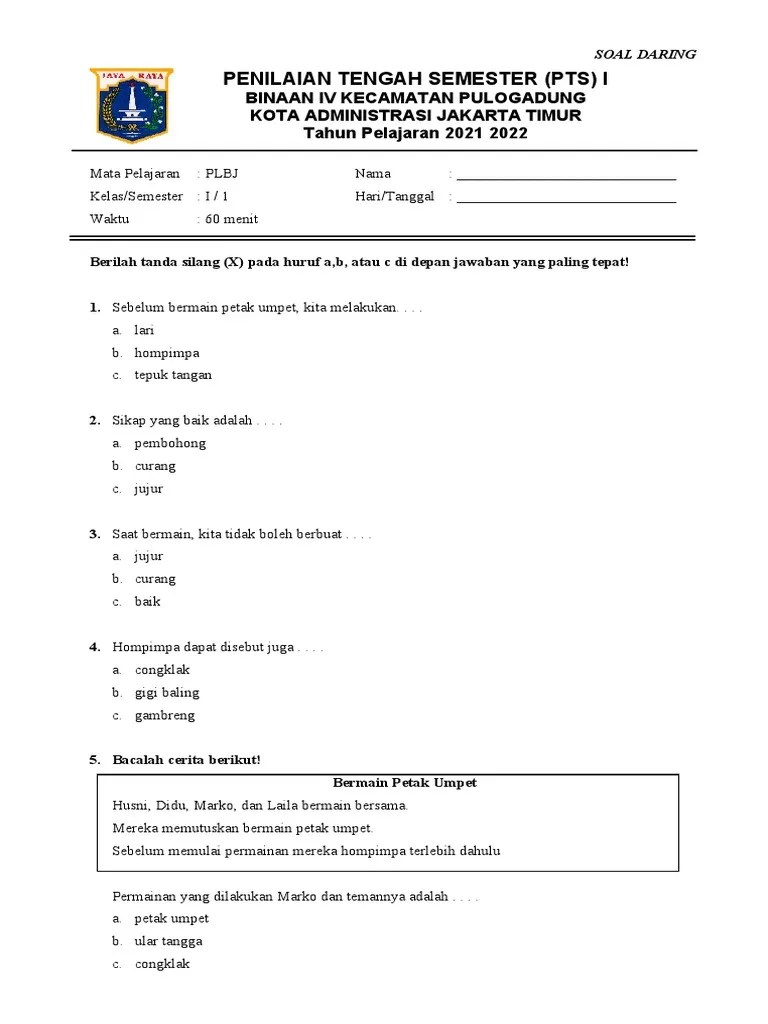 Soal Pat PLBJ Kelas I (Daring) | PDF