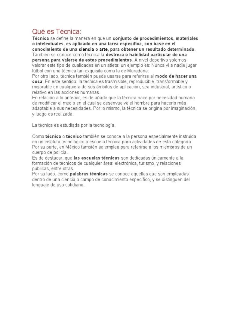 Definición y Concepto de Técnica | PDF