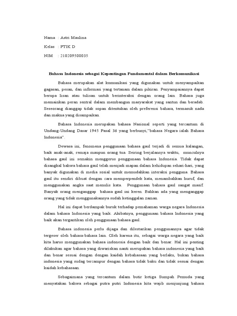 Bahasa Indonesia Sebagai Kepentingan Fundamental Dalam Berkomunikasi | PDF