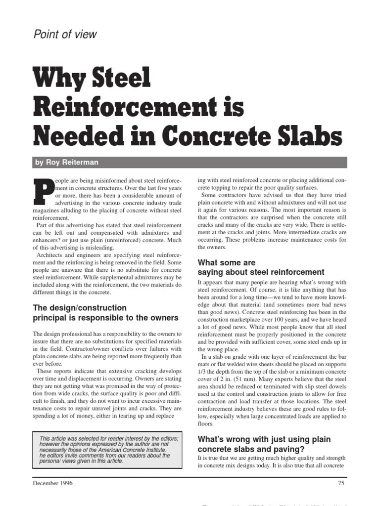 Why Steel Reinforcement Is Needed in Concrete Slabs PDF Concrete