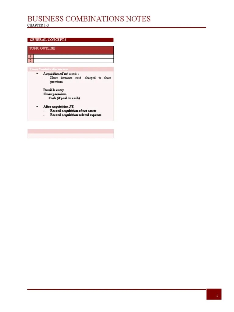 Business Combinations Notes Topic Outline PDF Consolidation