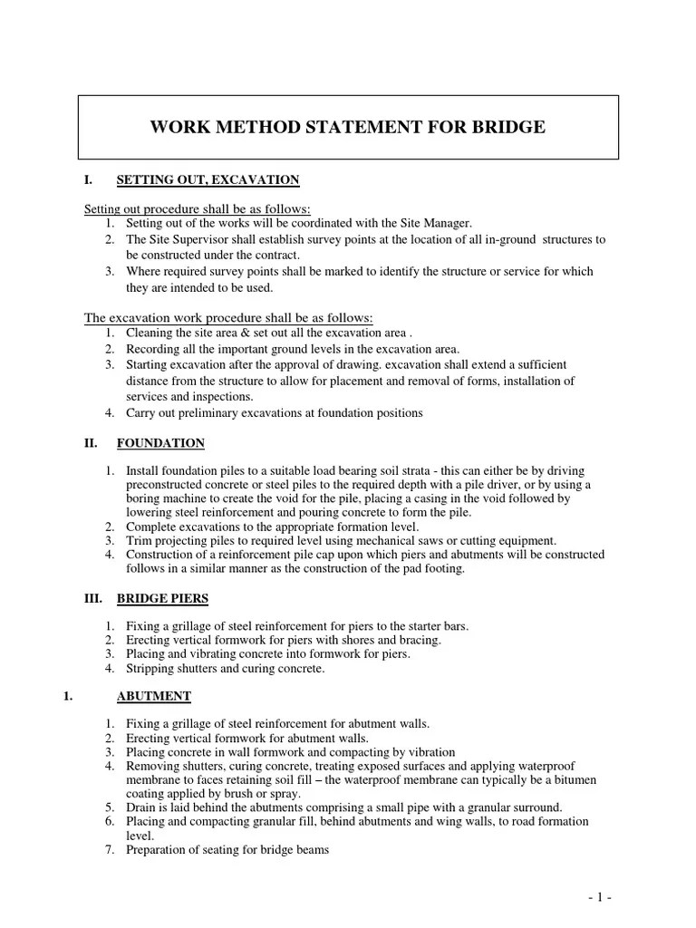 METHOD STATEMENT Bridge PDF Deep Foundation Concrete