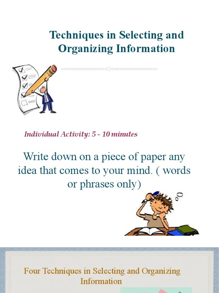 3 Techniques in Selecting and Organizing Information 1 PDF Idea
