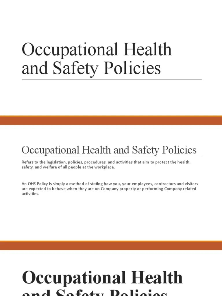 Occupational Health and Safety Policies PDF
