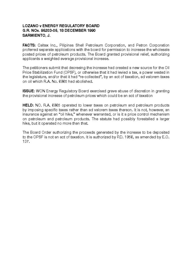 Lozano V Energy Regulatory Board PDF