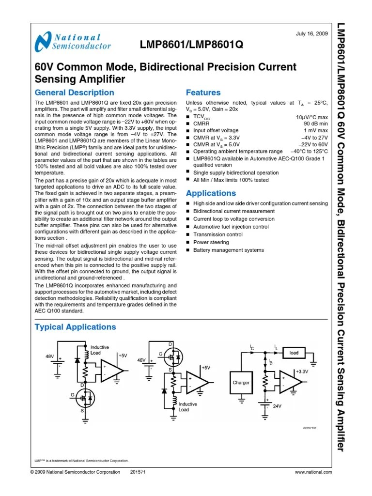 LMP8601/LMP8601Q 60V Common Mode, Bidirectional Precision Current