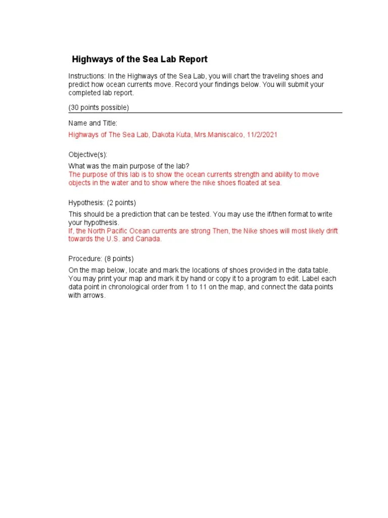 Highways of The Sea Lab Report PDF Sea Physical Geography