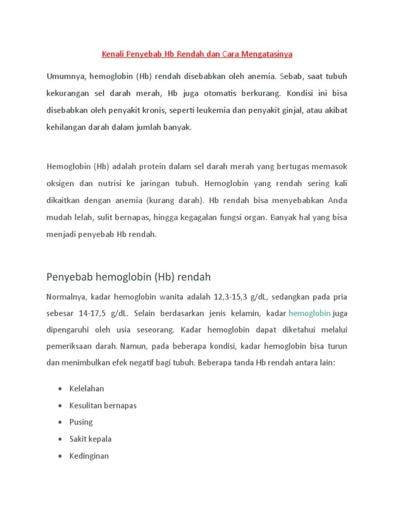 Kenali Penyebab HB Rendah Dan Cara Mengatasinya | PDF