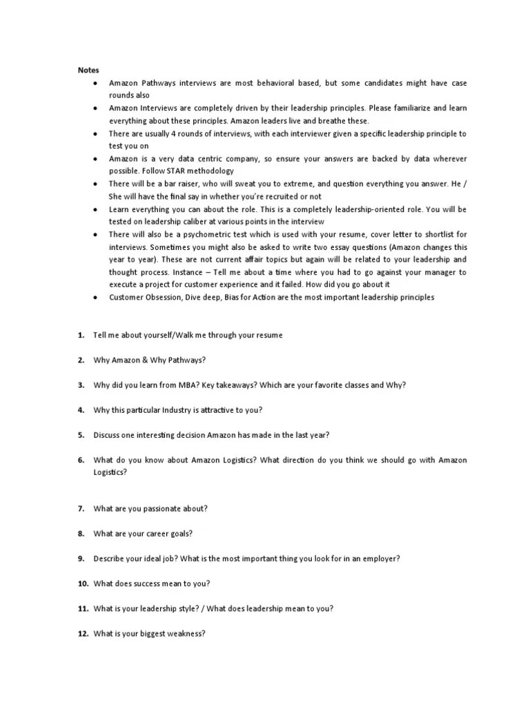 Amazon Pathways Interview Questions PDF Leadership Interview