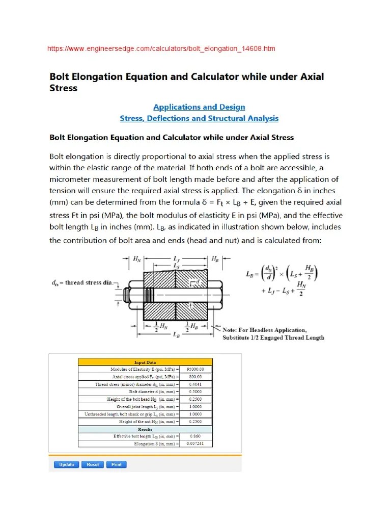 Bolt Elongation and Stress PDF