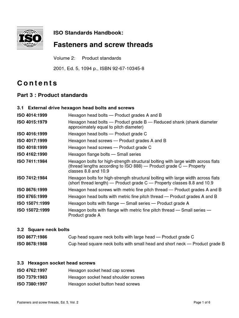 Fasteners and Screw Threads ISO Standards Handbook PDF Screw Nut