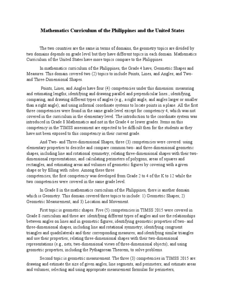 A Comparative Analysis of the Mathematics Curricula in the Philippines