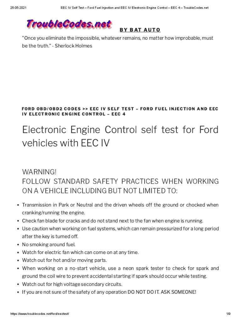 EEC IV Self Test Ford Fuel Injection and EEC IV Electronic Engine
