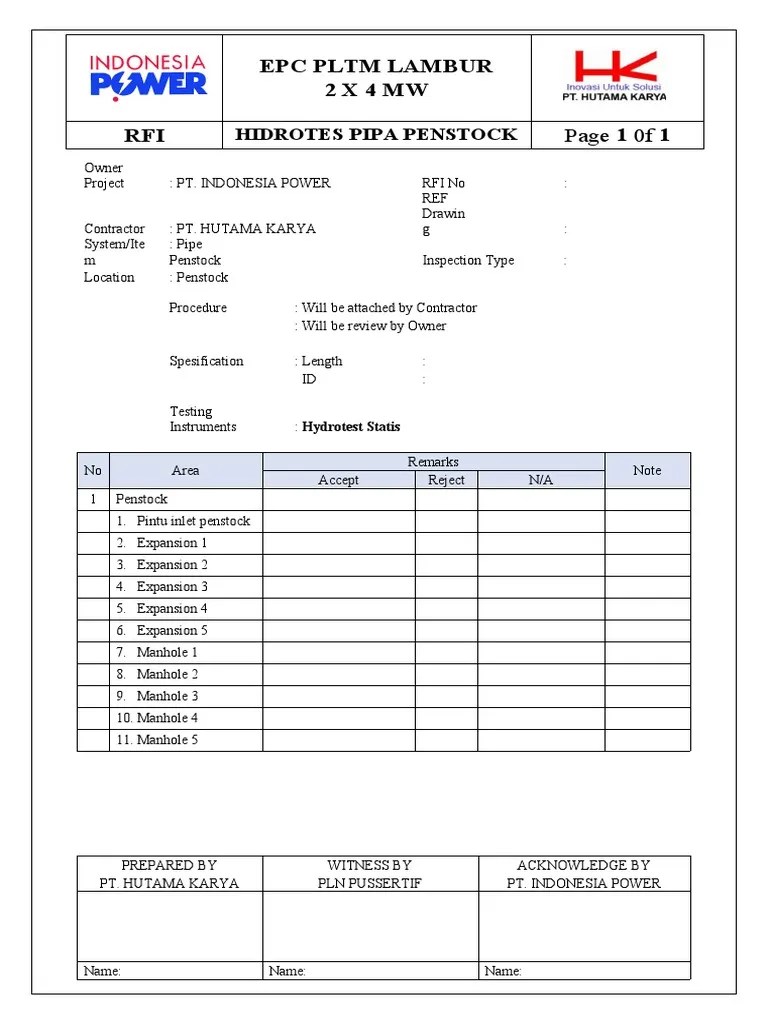 Form Hydrostatic Test PDF