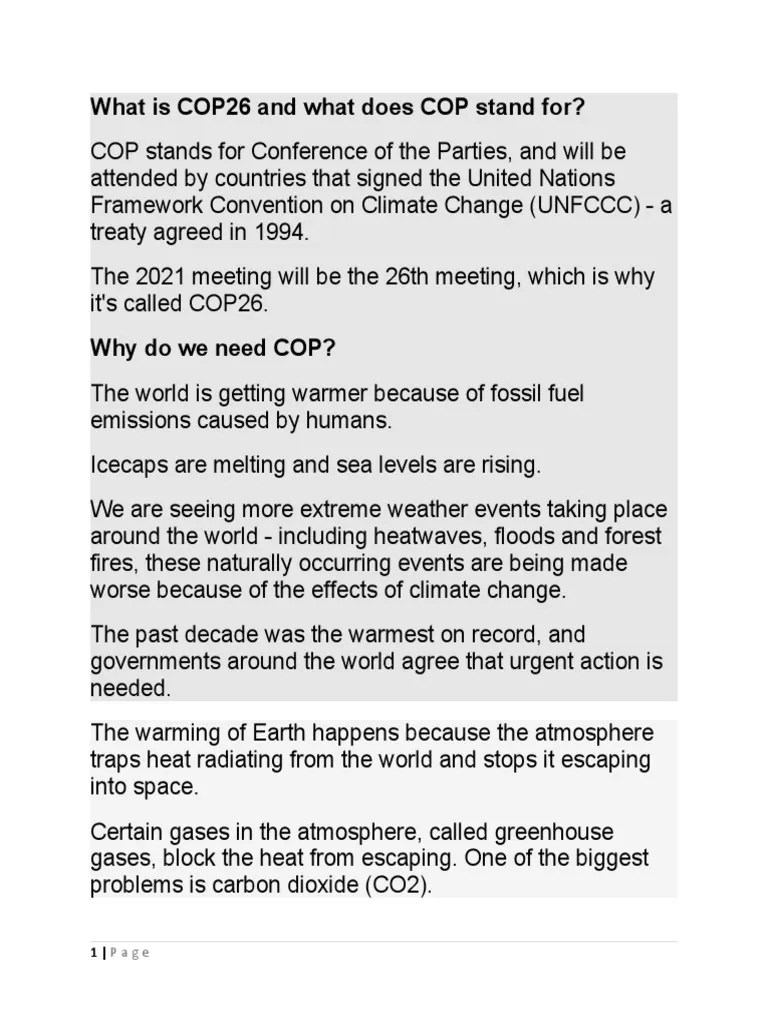 What Is COP26 and What Does COP Stand For PDF Climate Change Greenhouse Gas