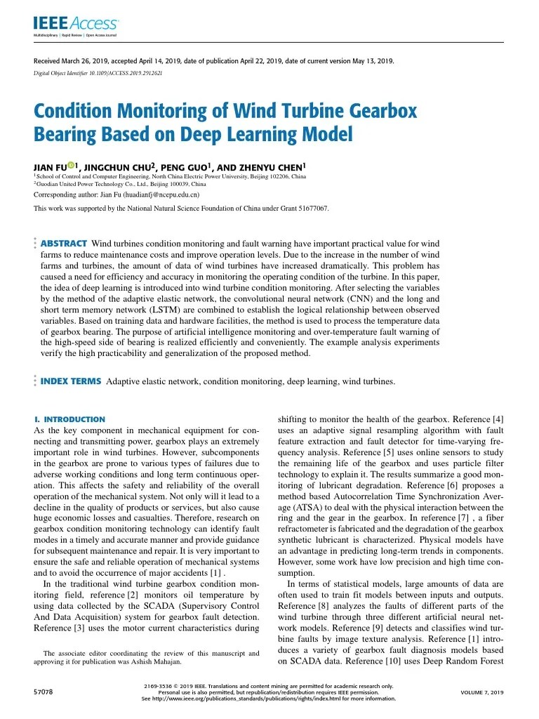 Condition Monitoring of Wind Turbine Gearbox Bearing Based On Deep