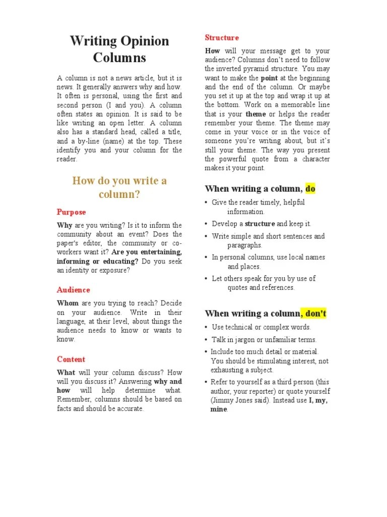 Writing Opinion Columns PDF News Storytelling