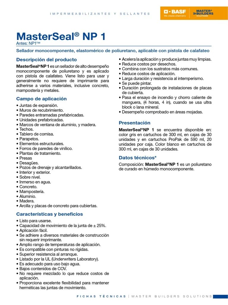 Masterseal NP 1 Ficha Técnica PDF Pintar Hormigón