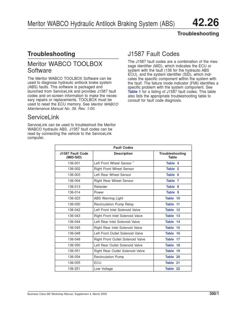 Meritor WABCO Hydraulic Antilock Braking System (ABS) Troubleshooting