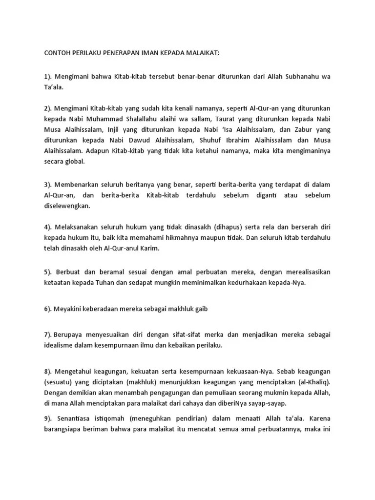 Contoh Perilaku Penerapan Iman Kepada Malaikat