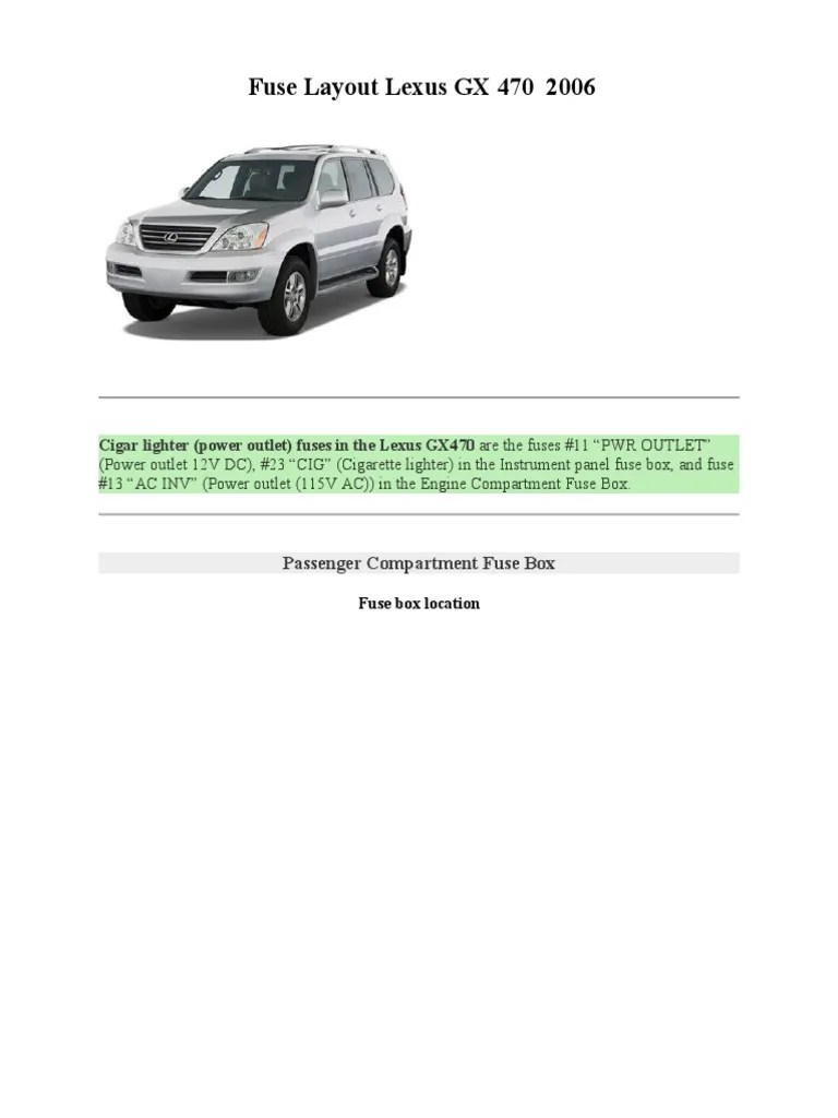 2006 LEXUS GX470 Fuse Schematic PDF Anti Lock Braking System Vehicles