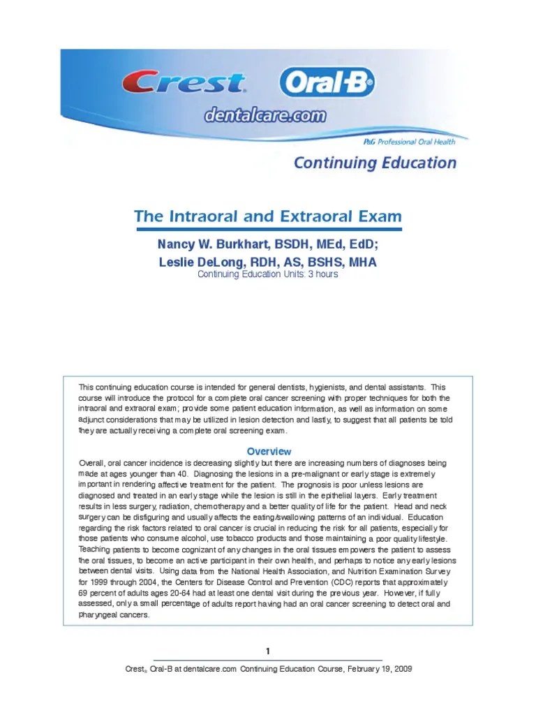 The Intraoral and Extraoral Exam PDF Cancer Head And Neck Cancer