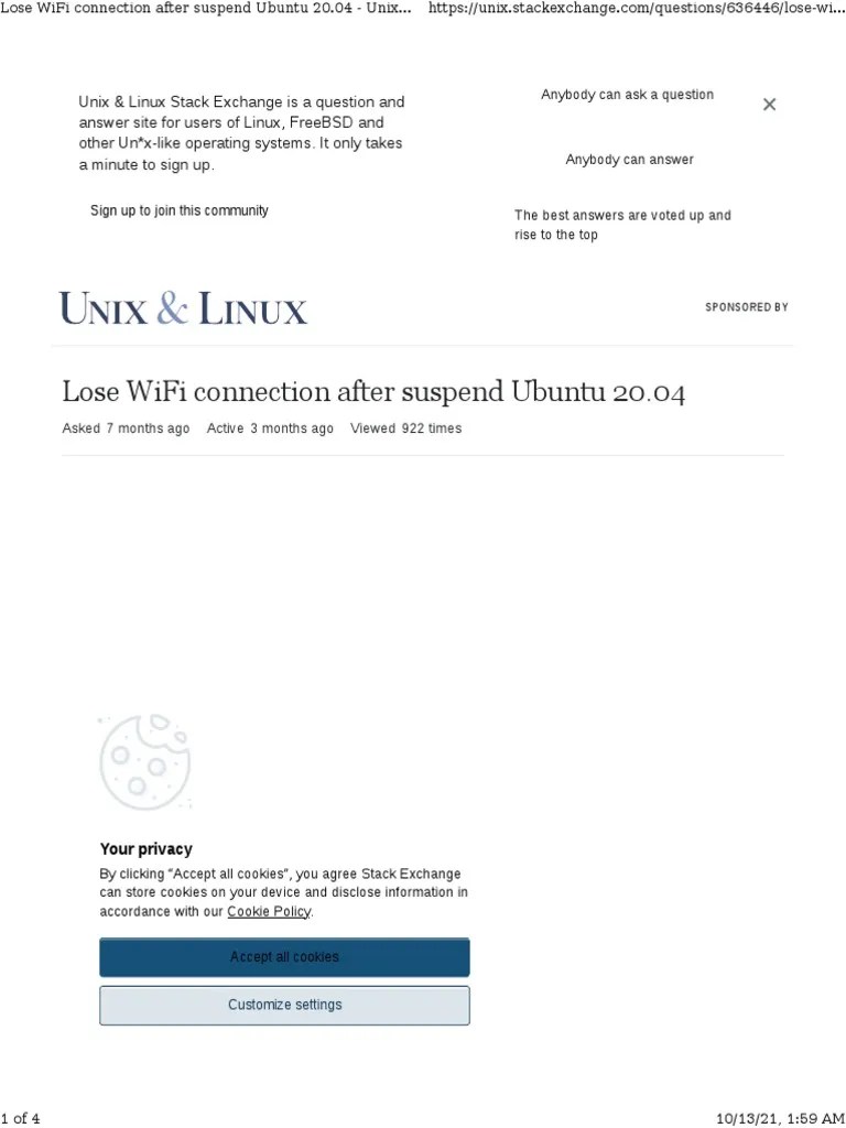Lose WiFi Connection After Suspend Ubuntu 20.04 Unix & Linux Stack
