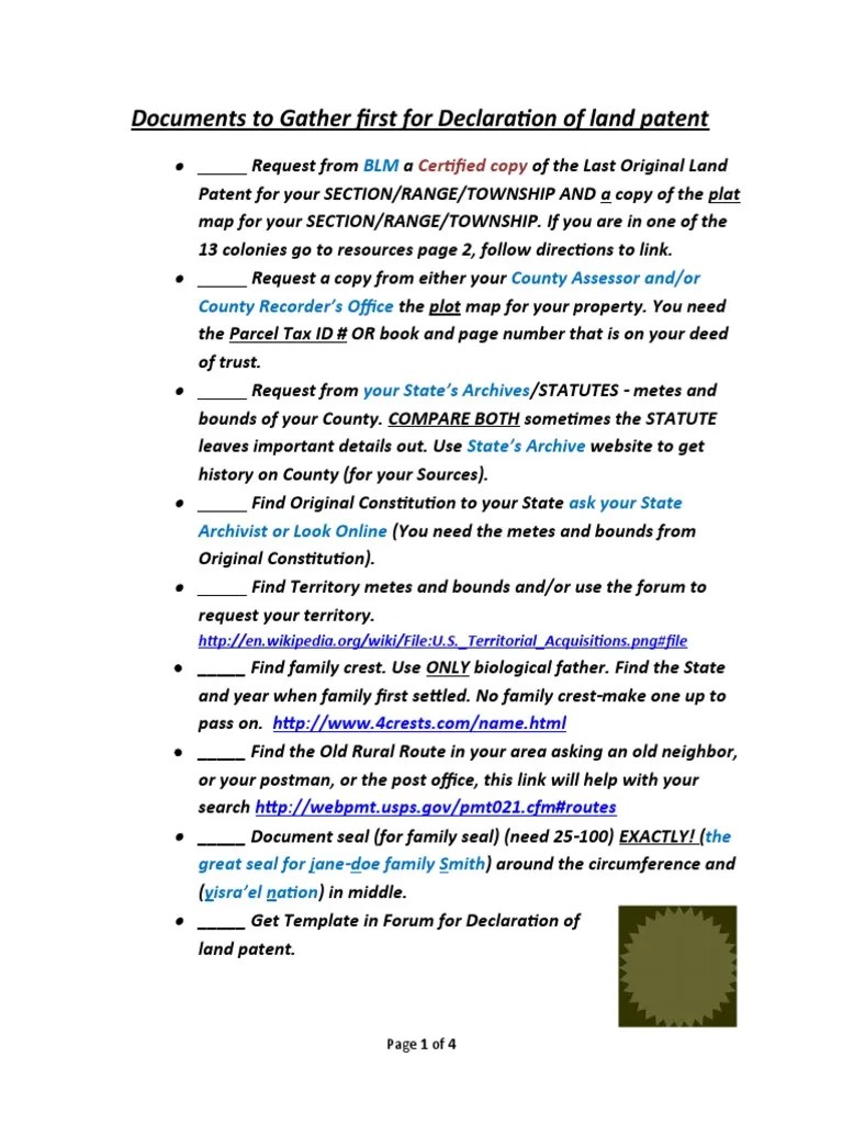Documents To Gather First For Declaration of Land Patent Certified