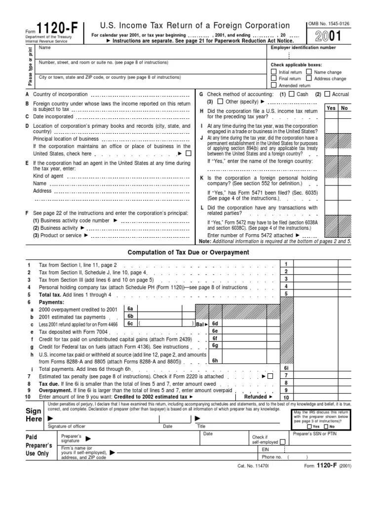 US Internal Revenue Service f1120f2001 Tax Deduction Irs Tax Forms