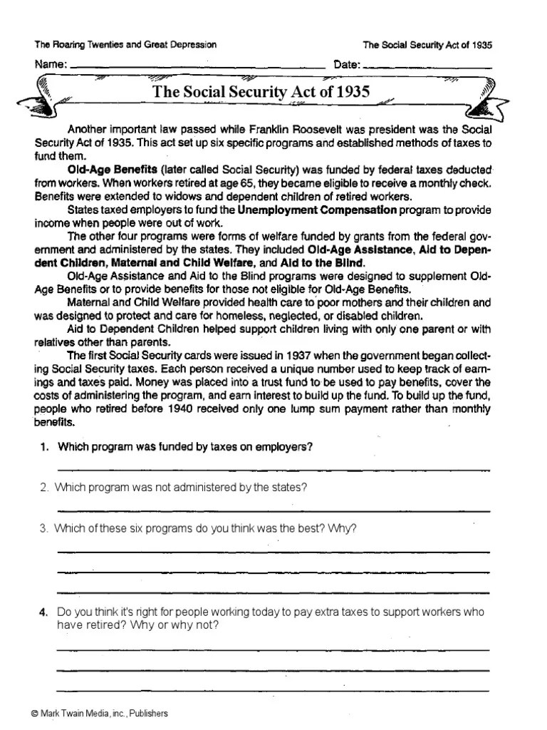 Great Depression Worksheets New Deal Franklin D. Roosevelt