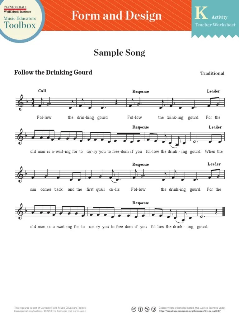 Call and Response Songs Teacher Worksheet Drinking Gourd PDF