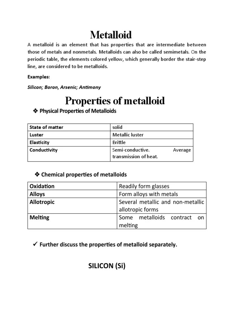 Properties of Metalloid PDF Young's Modulus Strength Of Materials