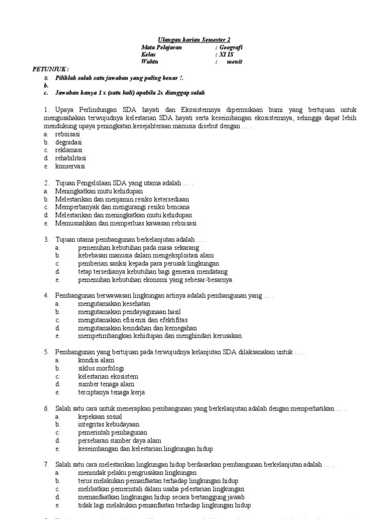 Soal Soal Geografi Kelas X Semester 2 Beserta Jawabannya