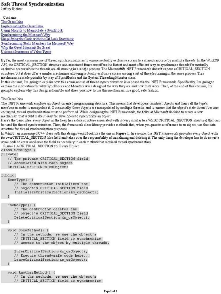 Safe Thread SynchronizationThreading PDF C Sharp (Programming