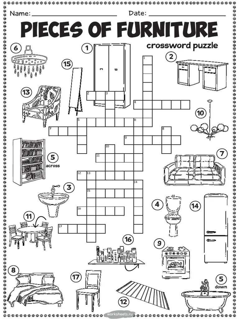 Pieces of Furniture Crossword Puzzle PDF Puzzles Games Of Mental