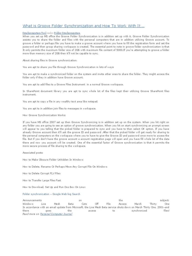 Groove Folder Synchronization PDF Computer File Information