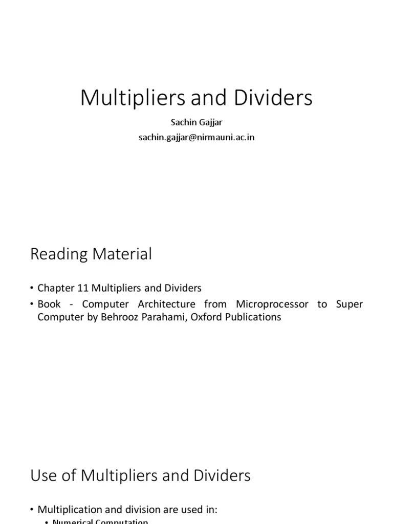 Multipliers and Dividers PDF Division (Mathematics) Multiplication