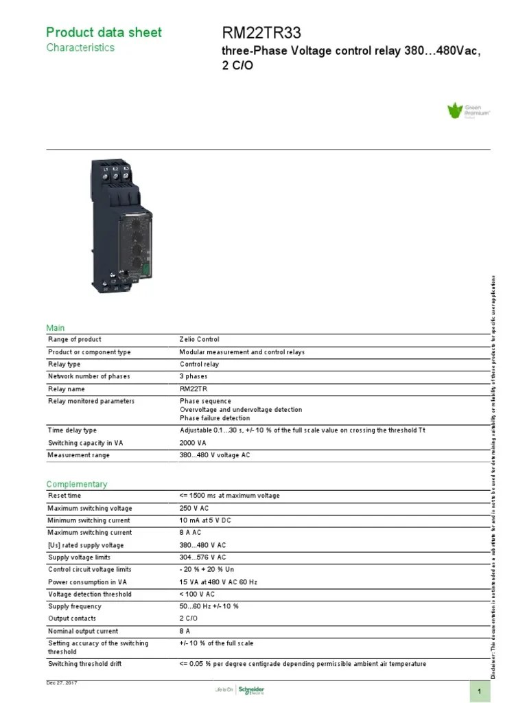Schneider 3P Control Relay RM22TR33 PDF Relay Alternating Current