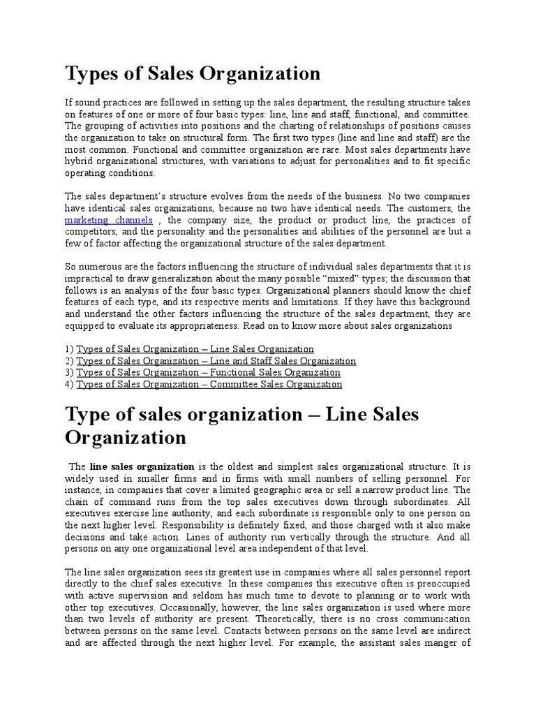 Types of Sales Organization PDF Sales Policy